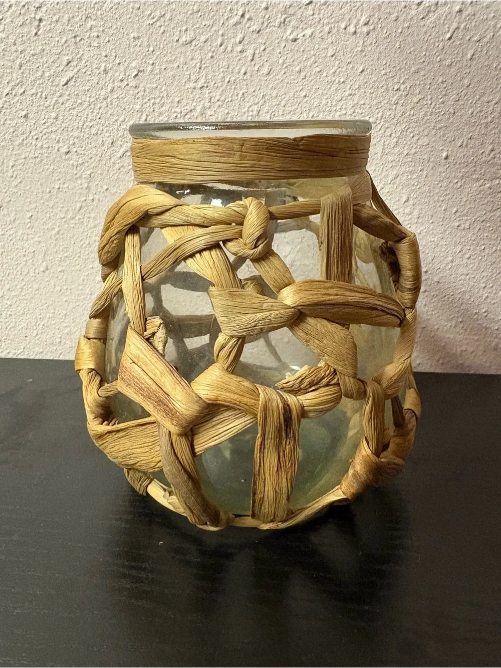 Boho Woven Natural Fiber Glass Vase Candle Holder Coastal Decor